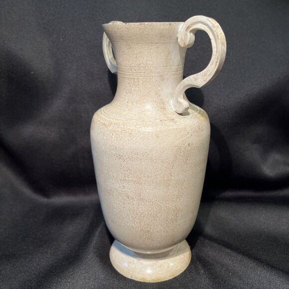 Vintage Double Handle Metal Vase Stone Color Home Accents Decor India Made 9” T - Picture 6 of 13